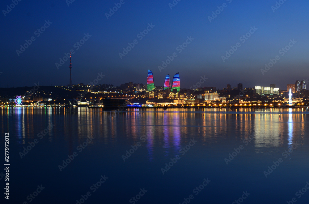 Evening Baku with a view from the boulevard.Azerbaijan