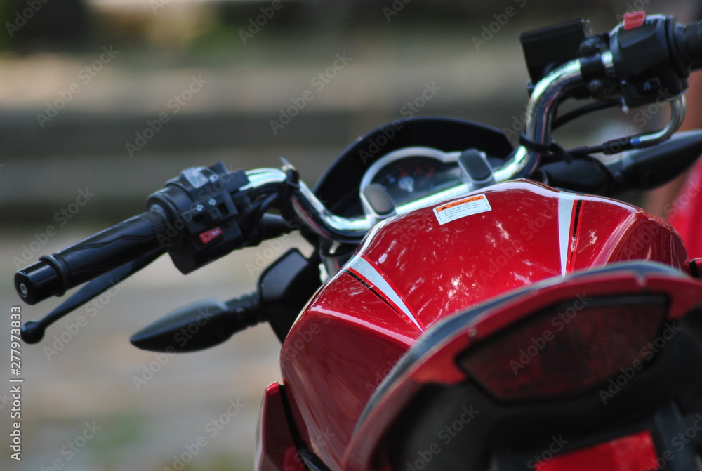 Fototapeta premium close up of motorcycle in the photo from behind