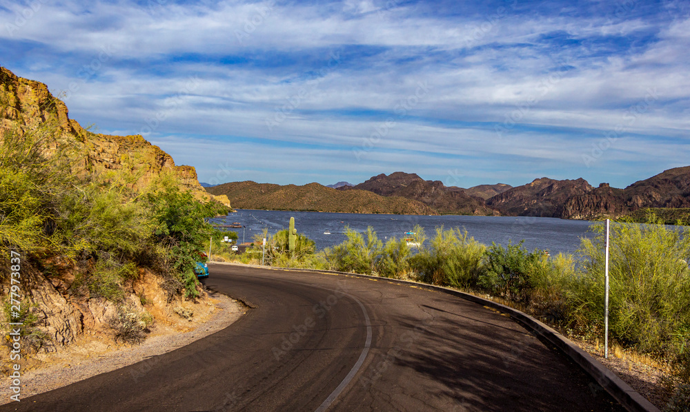 Road leading to Saguaro lake in Arizona