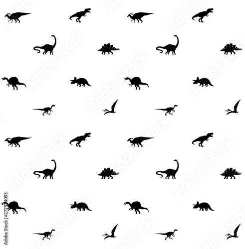 Vector seamless pattern of different black dinosaur silhouette isolated on white background © Sweta