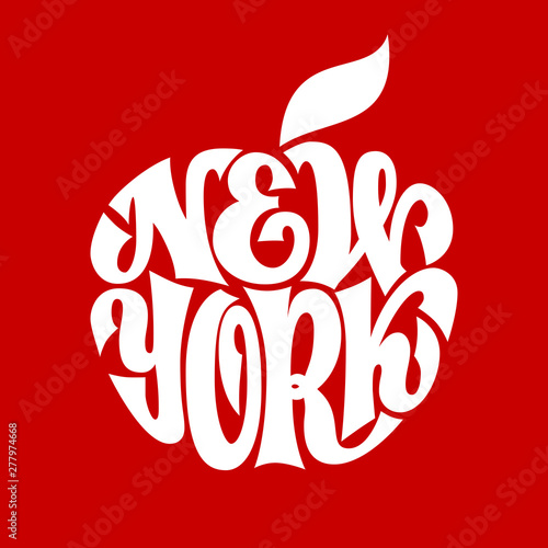New York. Vector apple shaped curling lettering