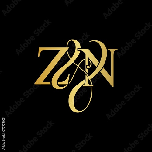Z & N ZN logo initial vector mark. Initial letter Z & N ZN luxury art vector mark logo, gold color on black background.