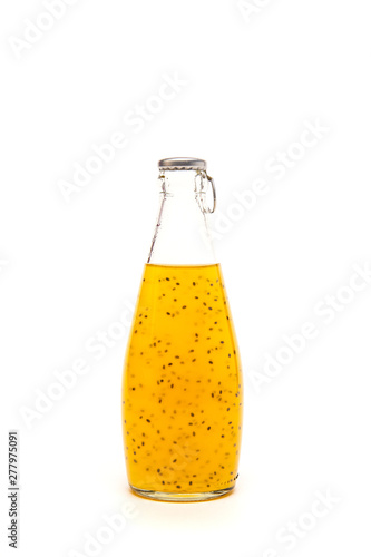 glass bottle with basil drink