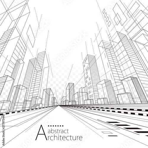 3D illustration architecture building construction design abstract background. 