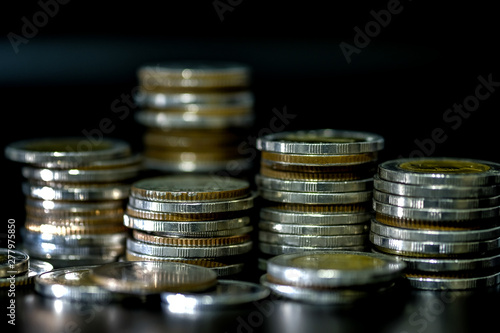 Wallpaper Mural Financial investment concept, Double exposure of city night and stack of coins for finance investor, Forex trading candlestick chart economic , ECN Digital economy Torontodigital.ca