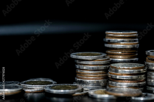 Wallpaper Mural Financial investment concept, Double exposure of city night and stack of coins for finance investor, Forex trading candlestick chart economic , ECN Digital economy Torontodigital.ca