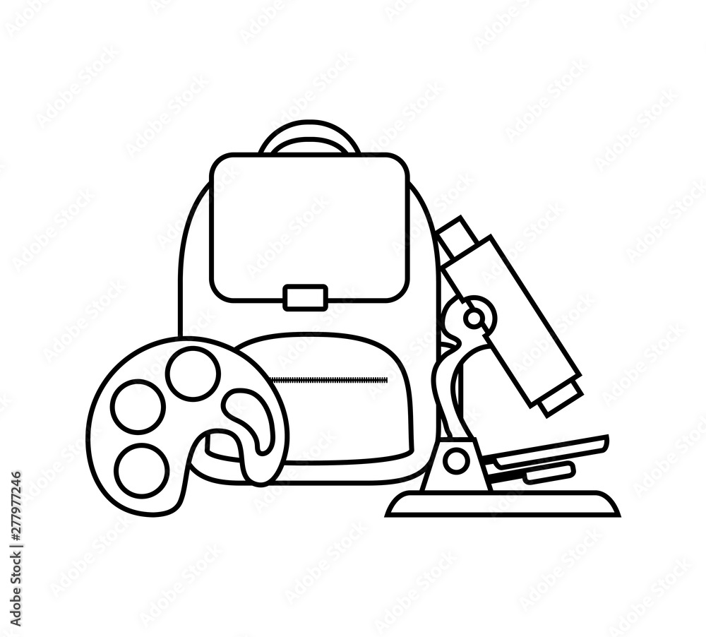 Obraz premium school bag with microscope and palette paint