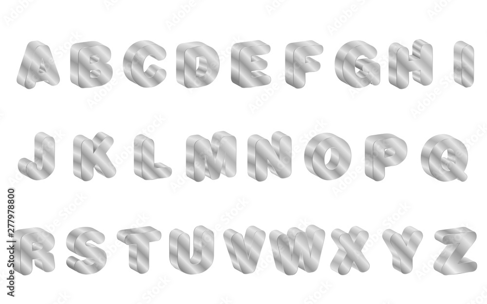 silver english alphabet set on the white background silver english alphabet set on the white background