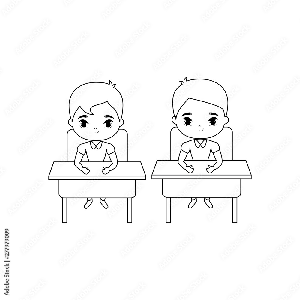 little students seated in school desks