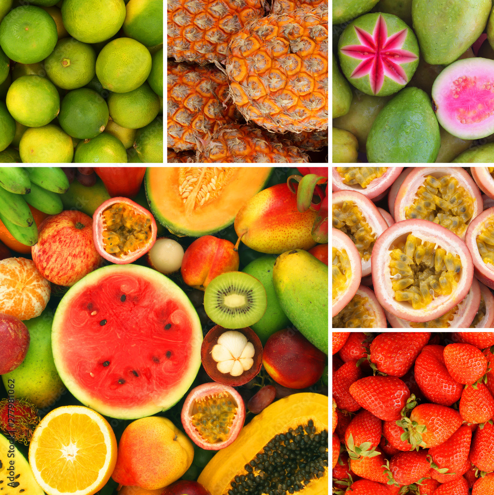 Naklejka Colorful fresh summer fruits collage