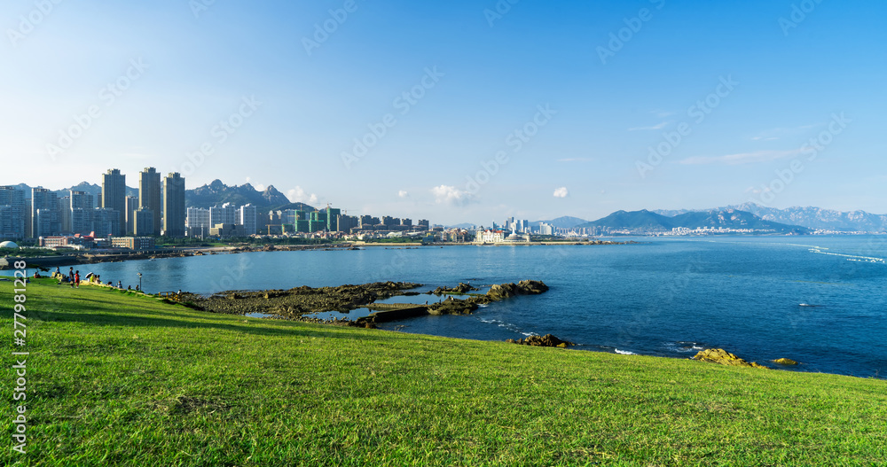 Urban Architectural Landscape Skyline along Qingdao Coastal Line..