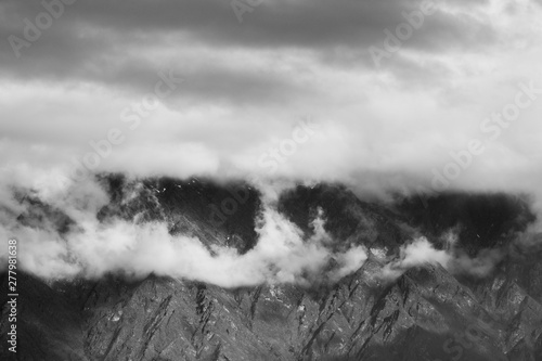 Black and White Mountain Range in New Zealand at Sunset