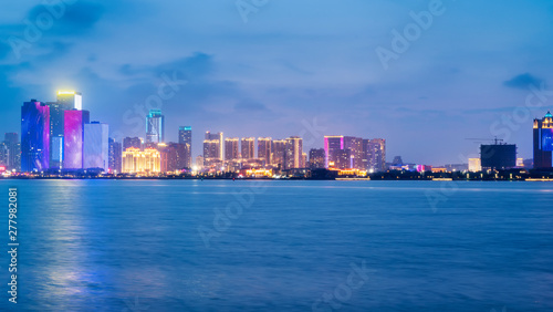 Nightscape Skyline of Urban Architecture along Qingdao Coastal Line.. © 昊 周