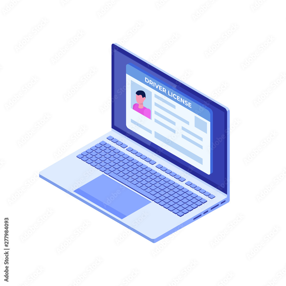 Car driver license; id card in laptop. Vector illustration. Car driver license; id card in laptop. Vector illustration.
