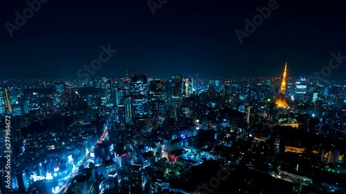 東京　空撮風　タイムラプス　摩天楼の街並み　夜景 photo