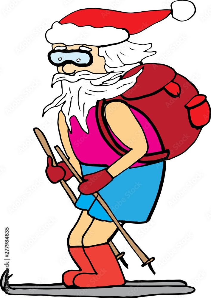Santa Claus skiing in underpants. vector character, christmas element for posters and prints Santa Claus skiing in underpants. vector character, christmas element for posters and prints