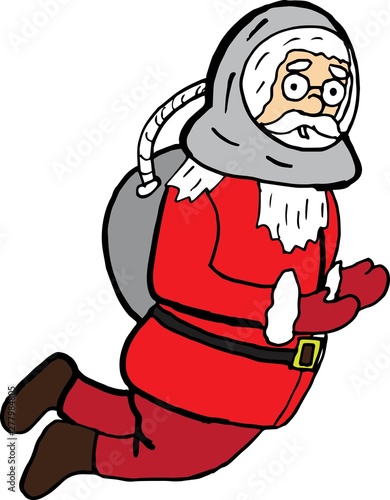funny cartoon santa claus in space suit. vector christmas character for prints and posters