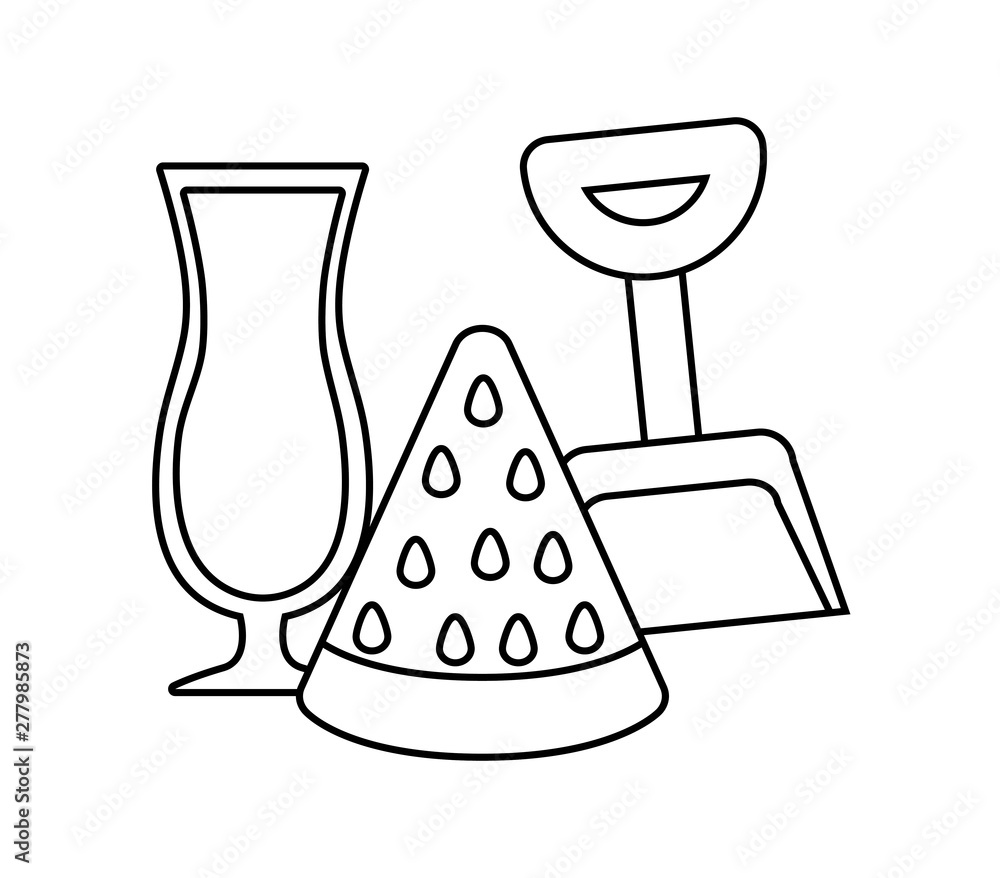 slice strawberry with juice glass and shovel slice strawberry with juice glass and shovel