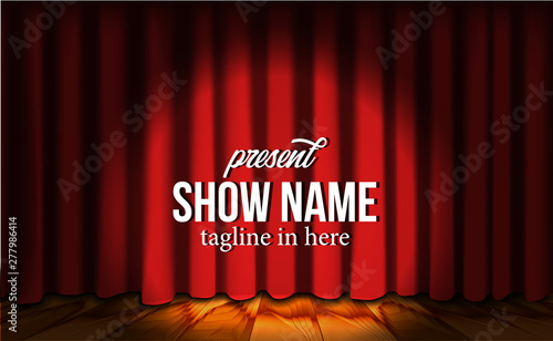 red silk luxury red curtain at the stage theater with wood floor and spotlight