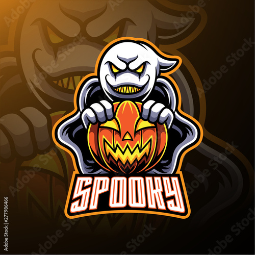 Spooky ghost and pumpkin logo mascot designs