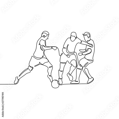 Continuous Line Drawing or One Line Drawing of two Soccer Players scrambling for ball