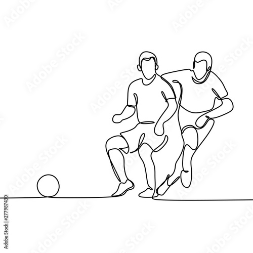 Continuous Line Drawing or One Line Drawing of two Soccer Players scrambling for ball