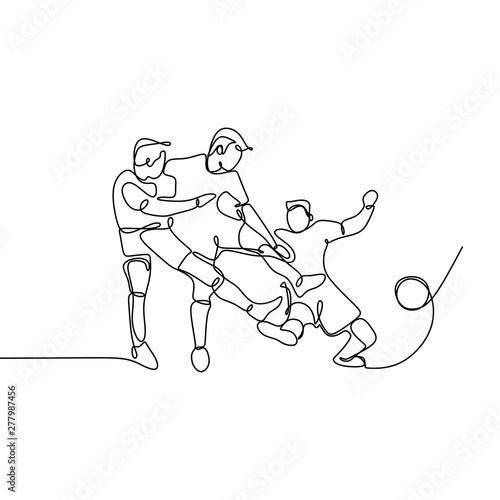 Continuous Line Drawing or One Line Drawing of two Soccer Players scrambling for ball