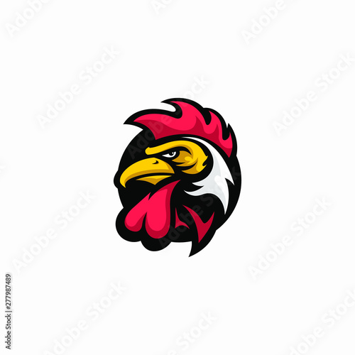 Powerful Brand Rooster Cock Vector Logo in Circle Emblem