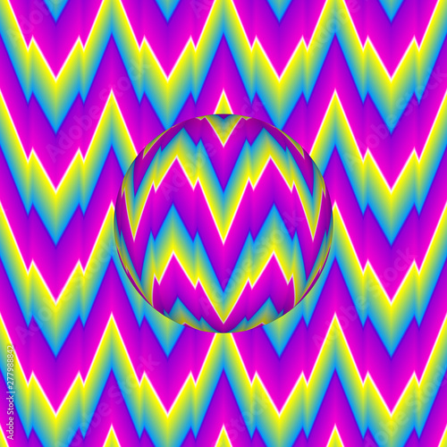 Colorful rainbow background with moving sphere. Motion illusion.