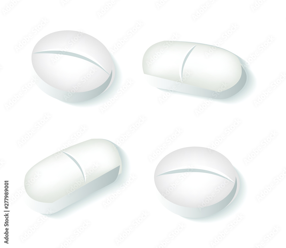 Set of 4 styles of realistic white pills on a white background - Vector EPS 10 Set of 4 styles of realistic white pills on a white background - Vector EPS 10