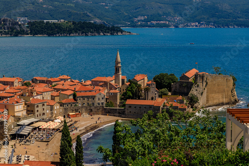 Bild auf Leinwand Aerial view of Budva Old Town with the Citadel and the Adriatic Sea in Montenegr