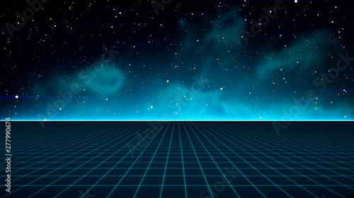 Obraz na płótnie Retro Sci-Fi Background Futuristic landscape of the 80`s. Digital Cyber Surface. Suitable for design in the style of the 1980`s w salonie