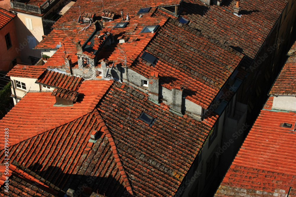 Vintage tiled roofs of Italian houses