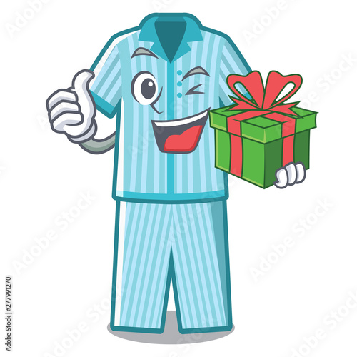 With gift pyjamas placed on a cartoon bed