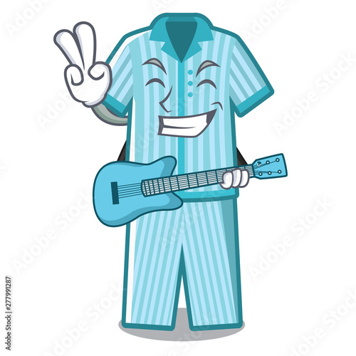 With guitar pyjamas placed on a cartoon bed