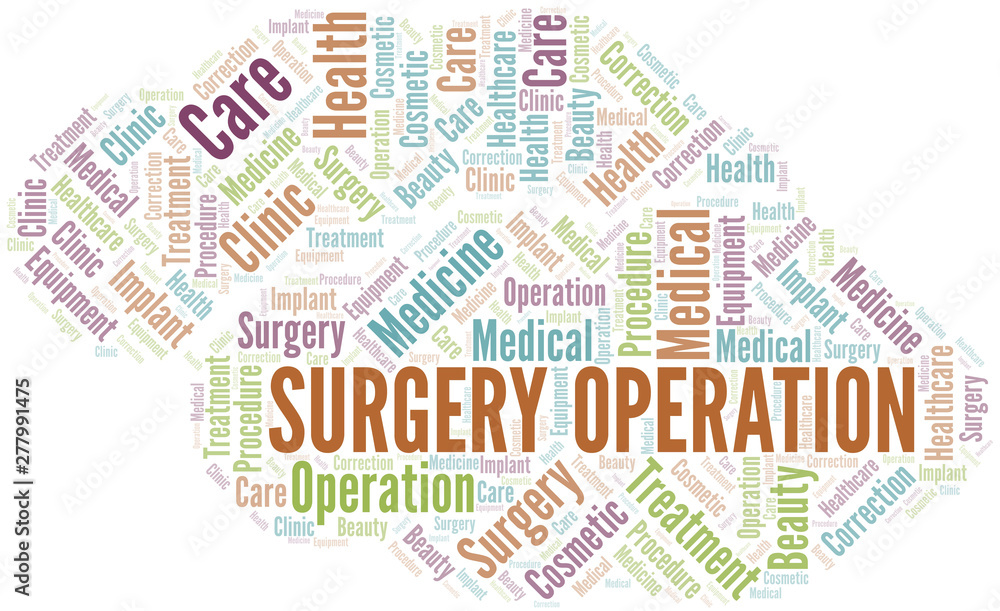 Surgery Operation word cloud vector made with text only.