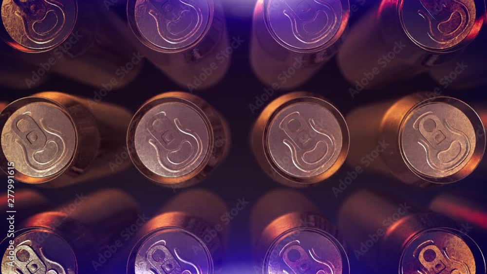 4K aluminum cola soda cans loop background. beer cans. energy drink