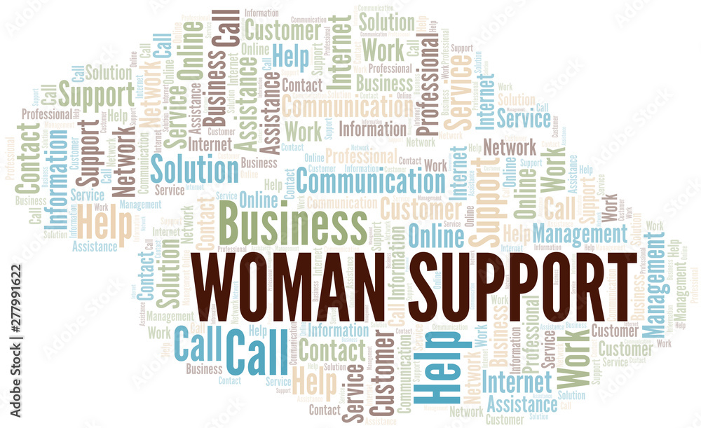 Woman Support word cloud vector made with text only.