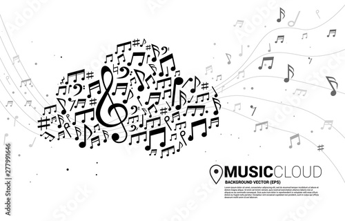 Cloud music and sound technology concept.music melody note shaped cloud icon.