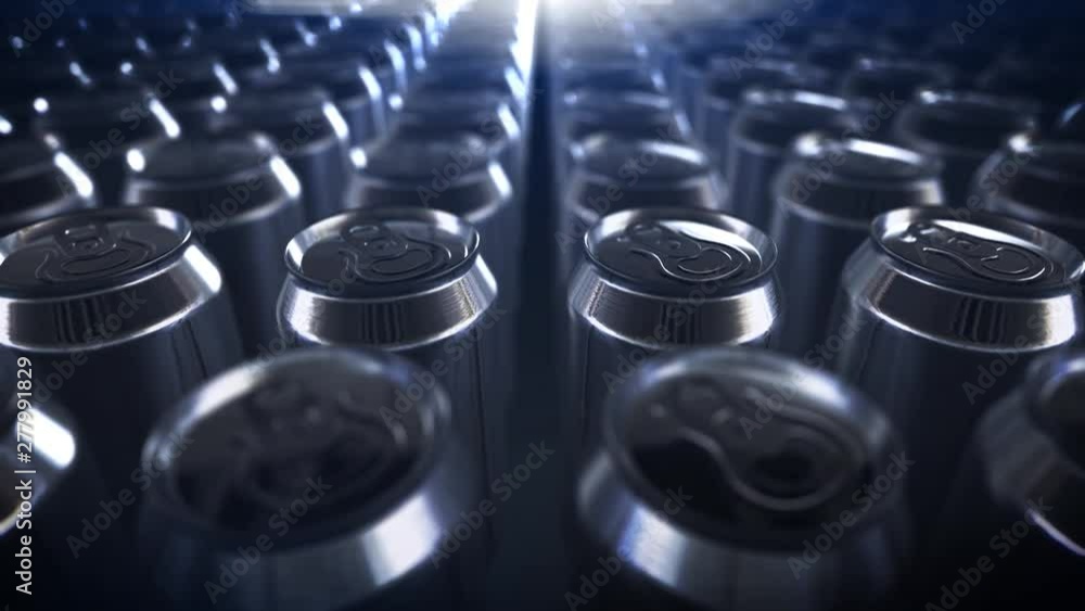 4K  beer cans. energy drink. tin  aluminum soda cans loop background . coke recycling close up