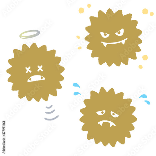 ウイルス　手描き風　イラストセット