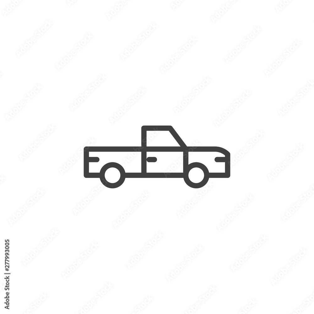 Pickup truck line icon. Transportation, auto linear style sign for mobile concept and web design. Van car outline vector icon. Symbol, logo illustration. Vector graphics