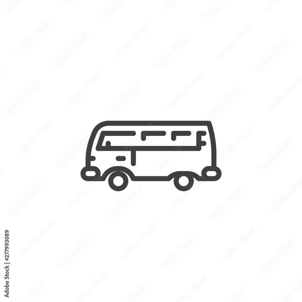 Retro Camper Van line icon. Minivan linear style sign for mobile concept and web design. Old van bus outline vector icon. Passenger vehicle symbol, logo illustration. Vector graphics Retro Camper Van line icon. Minivan linear style sign for mobile concept and web design. Old van bus outline vector icon. Passenger vehicle symbol, logo illustration. Vector graphics