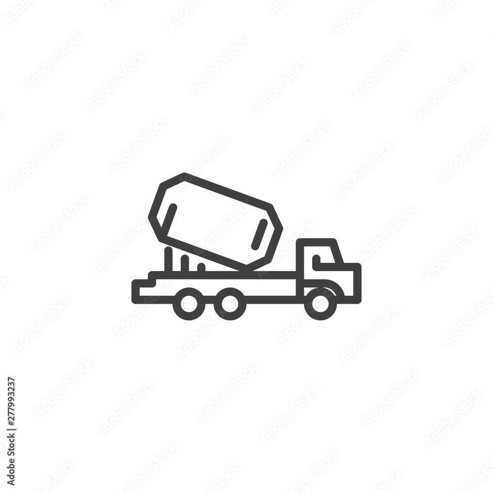 Concrete Mixer Truck line icon. linear style sign for mobile concept and web design. Cement mixer truck outline vector icon. Symbol, logo illustration. Vector graphics