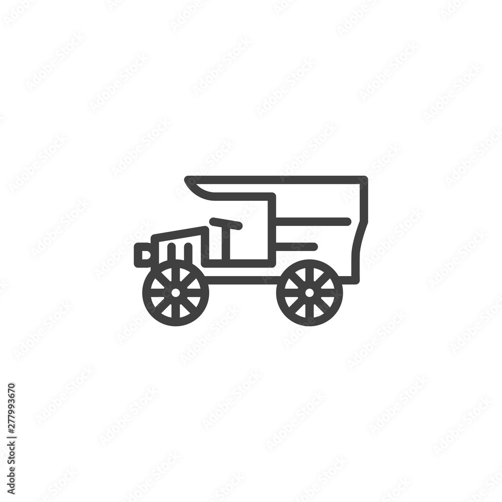 Vintage car line icon. Old vehicle linear style sign for mobile concept and web design. Classic retro auto outline vector icon. Symbol, logo illustration. Vector graphics