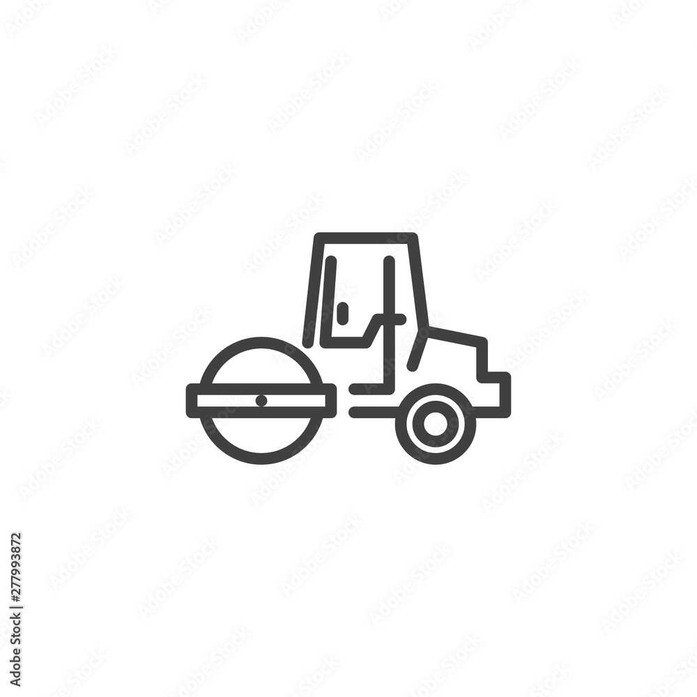 Naklejka premium Road roller line icon. linear style sign for mobile concept and web design. Asphalt Paver outline vector icon. Symbol, logo illustration. Vector graphics
