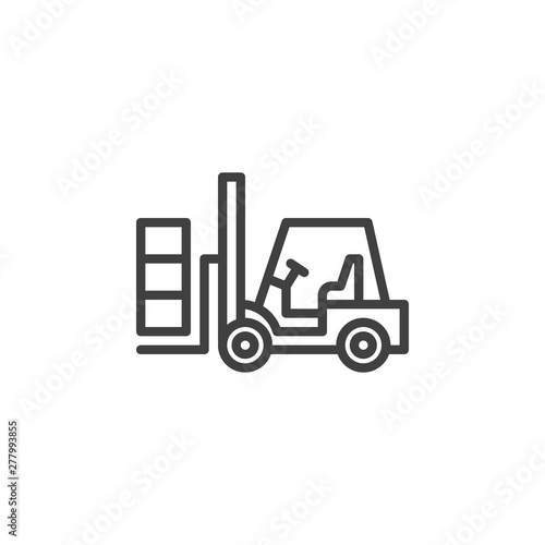 Forklift truck line icon. Lifting machine linear style sign for mobile concept and web design. Loader, forklift outline vector icon. Symbol, logo illustration. Vector graphics