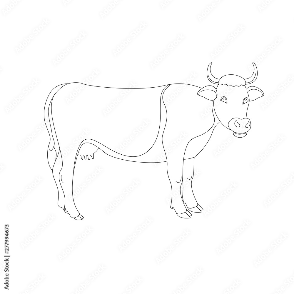 cartoon cow,vector illustration, lining draw,
