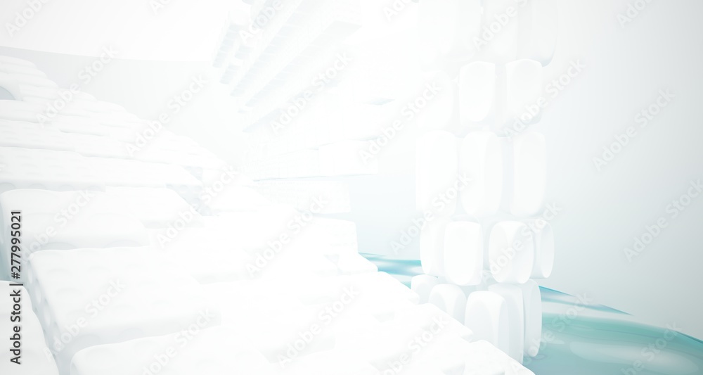 White smooth abstract architectural background with water. 3D illustration and rendering White smooth abstract architectural background with water. 3D illustration and rendering