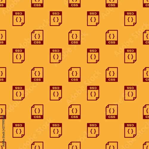 Red CSS file document icon. Download css button icon isolated seamless pattern on brown background. CSS file symbol. Vector Illustration